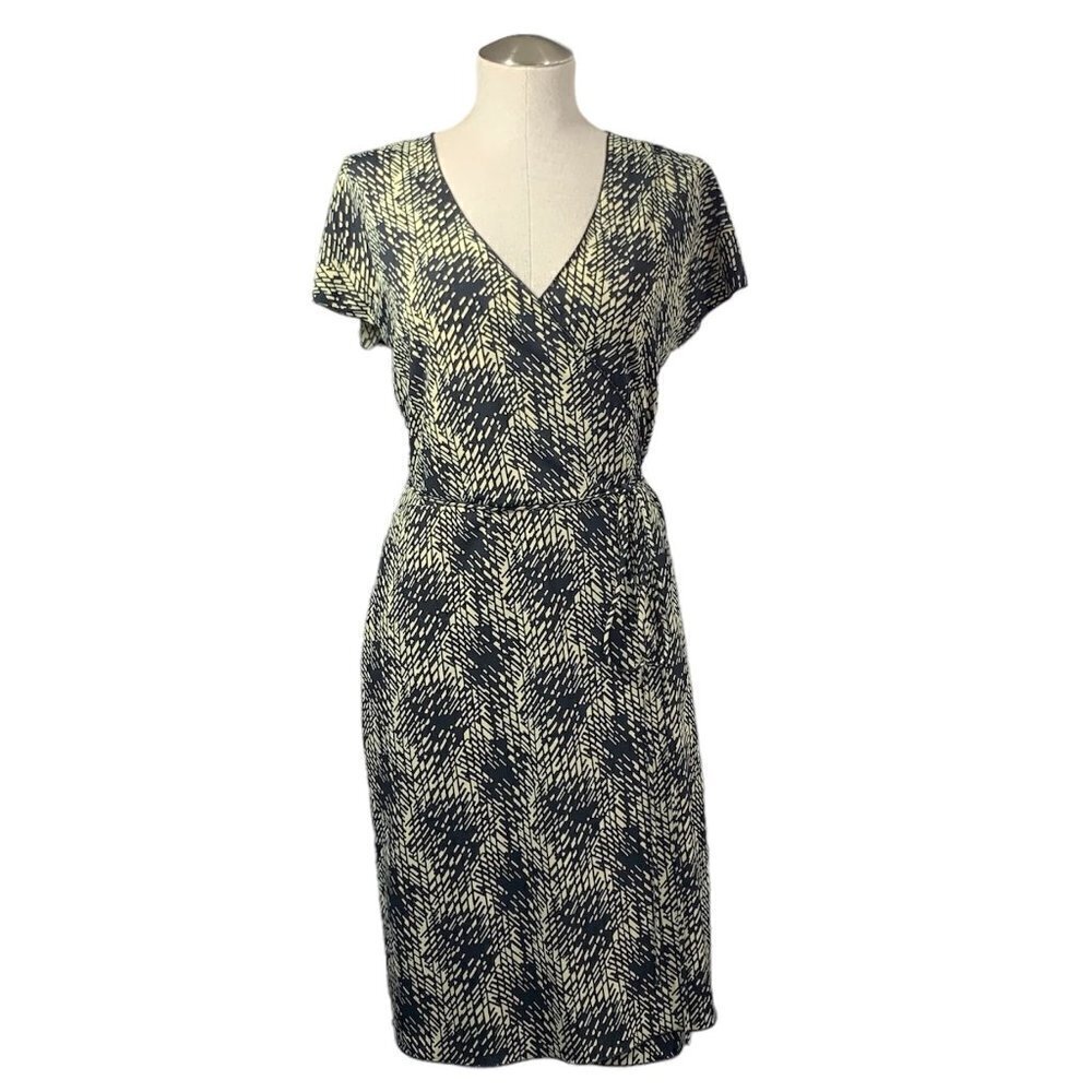 Kenneth Cole Split Sleeve Print Wrap Dress Khaki/Black, Sz Medium Style#QBMU2805